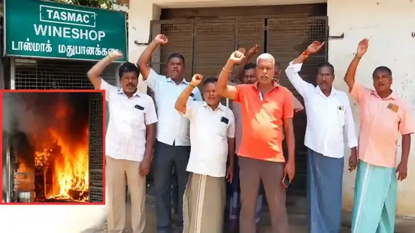 கடலூர் மாவட்டம் காட்டுமன்னார்கோவில் அருகே அரசு டாஸ்மாக் கடையில் தீ வைப்பு – ஊழியர்கள் போராட்டம்