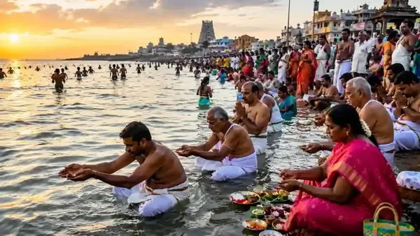 மகாளய அமாவாசை: புனித நீர்நிலைகளில் குவிந்த மக்கள் முன்னோர்களுக்கு தர்ப்பணம்